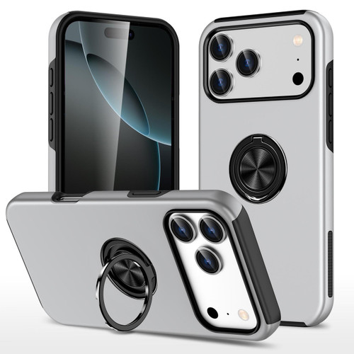360 Rotating Ring Grip Hybrid Case for iPhone 18 Pro and iPhone 17 Pro - Silver