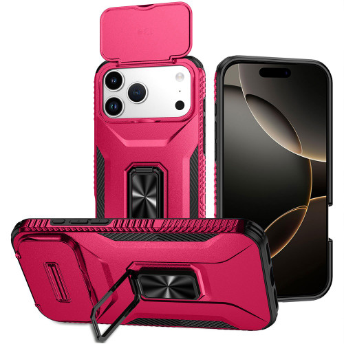 Combat Tough Series Ring Holder Case with Camera Lens Cover for iPhone 18 Pro and iPhone 17 Pro - Hot Pink