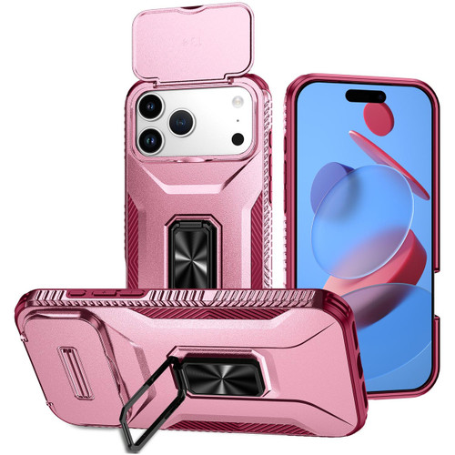Combat Tough Series Ring Holder Case with Camera Lens Cover for iPhone 18 Pro and iPhone 17 Pro - Pink Burgundy