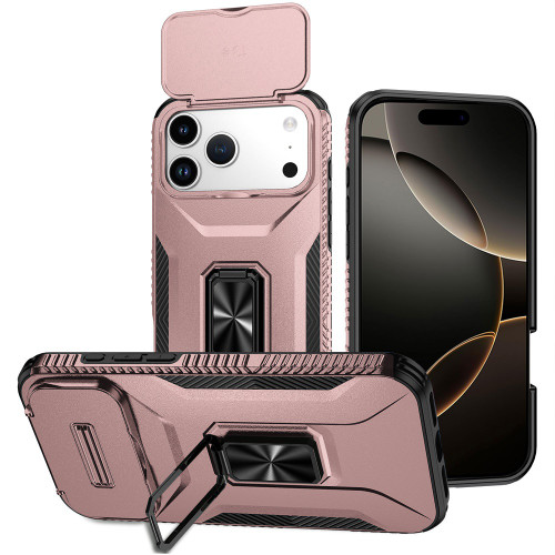 Combat Tough Series Ring Holder Case with Camera Lens Cover for iPhone 18 Pro and iPhone 17 Pro - Rose Gold