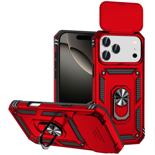 Military Grade Hybrid Case with Ring Grip and Camera Lens Protector for iPhone 18 Pro and iPhone 17 Pro - Red
