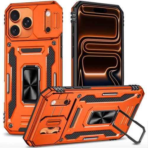 Military Grade Ring Holder Case with Camera Lens Cover for iPhone 18 Pro and iPhone 17 Pro - Cosmic Orange