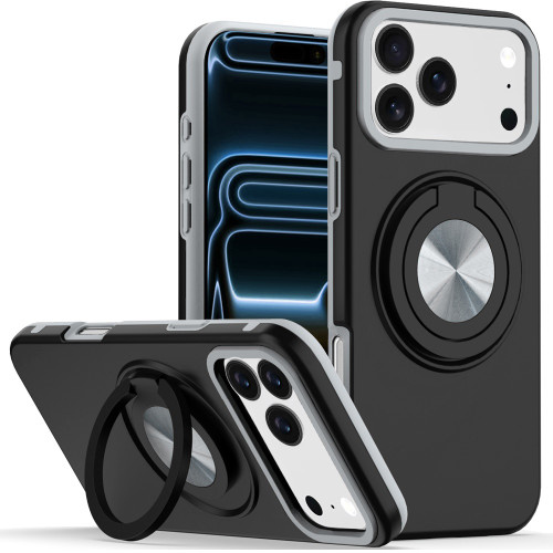 Circular Series Hybrid Case with Rotating Ring Stand for iPhone 18 Pro and iPhone 17 Pro - Black