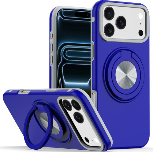 Circular Series Hybrid Case with Rotating Ring Stand for iPhone 18 Pro and iPhone 17 Pro - Blue