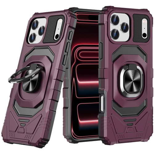Military Grade Robotic Series Hybrid Case with Ring Grip for iPhone 18 Pro and iPhone 17 Pro - Burgundy