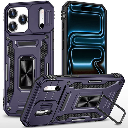 Military Grade Ring Holder Case with Camera Lens Cover for iPhone 18 Pro and iPhone 17 Pro - Purple