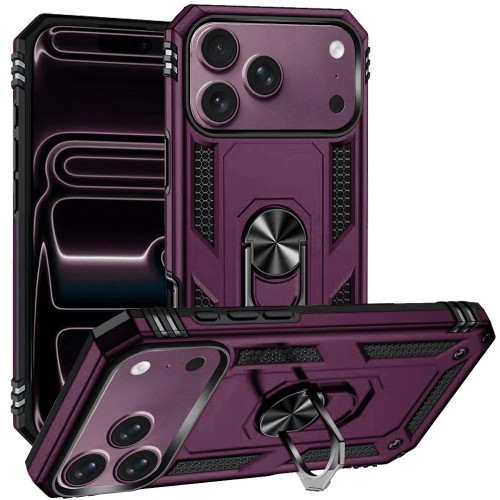 Military Grade Hybrid Case with Ring Grip for iPhone 18 Pro and iPhone 17 Pro - Burgundy