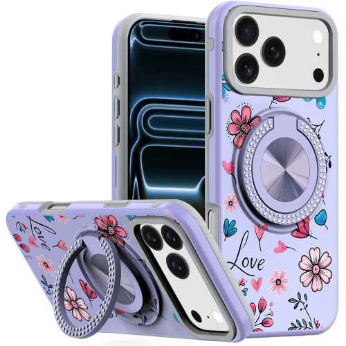 Circular Series Hybrid Case with Rotating Ring Stand for iPhone 18 Pro and iPhone 17 Pro - Love Flowers
