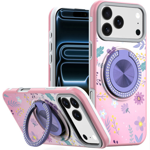 Circular Series Hybrid Case with Rotating Ring Stand for iPhone 18 Pro and iPhone 17 Pro - Floral Garden