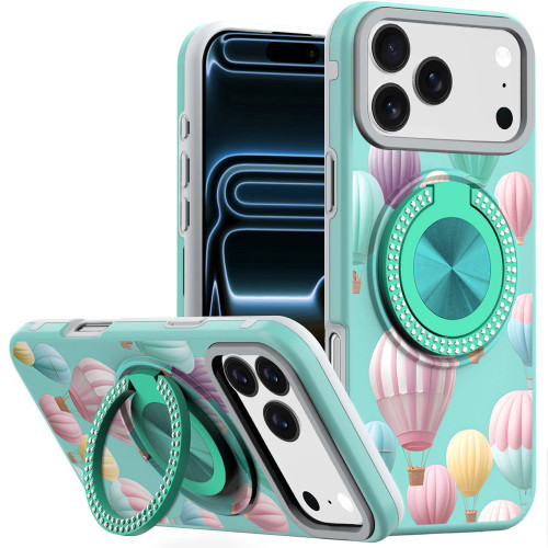 Circular Series Hybrid Case with Rotating Ring Stand for iPhone 18 Pro and iPhone 17 Pro - Hot Air Balloon