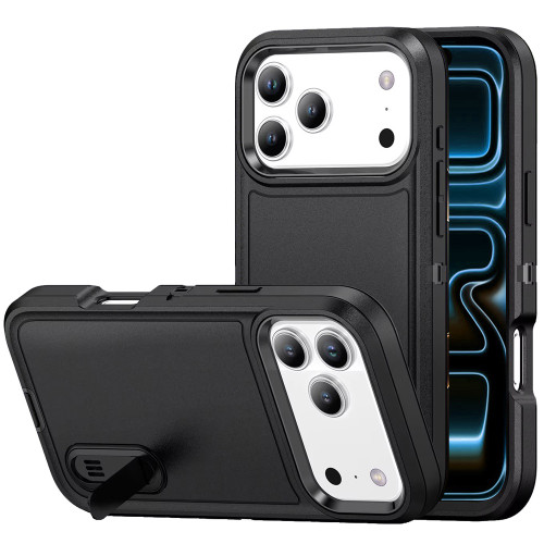 Military Grade TUFF Hybrid Armor Case with Kickstand for iPhone 18 Pro and iPhone 17 Pro - Black