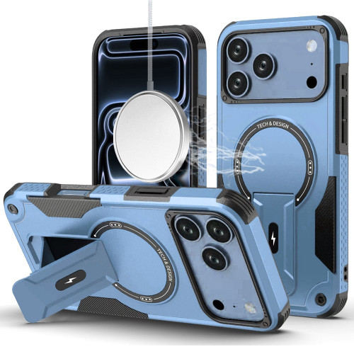 Military Grade HD Armor MagSafe Case with Kickstand for iPhone 18 Pro Max and iPhone 17 Pro Max - Light Blue