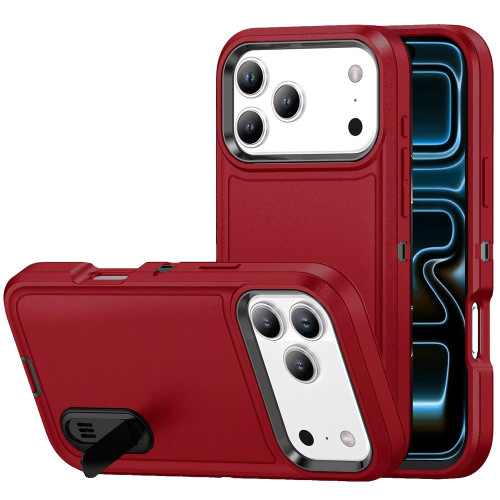 Military Grade TUFF Hybrid Armor Case with Kickstand for iPhone 18 Pro Max and iPhone 17 Pro Max - Red
