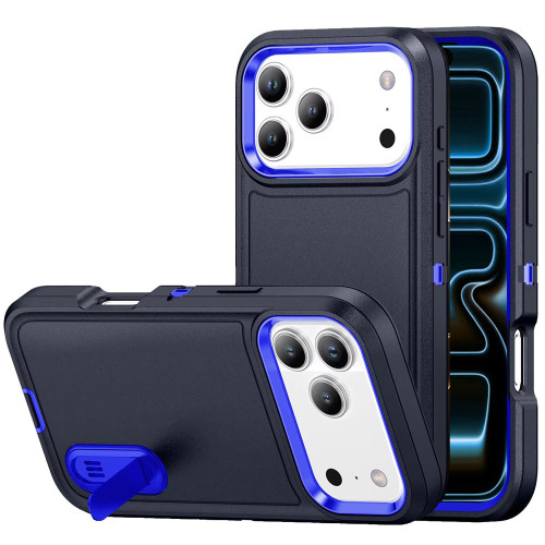 Military Grade TUFF Hybrid Armor Case with Kickstand for iPhone 18 Pro and iPhone 17 Pro - Black Blue