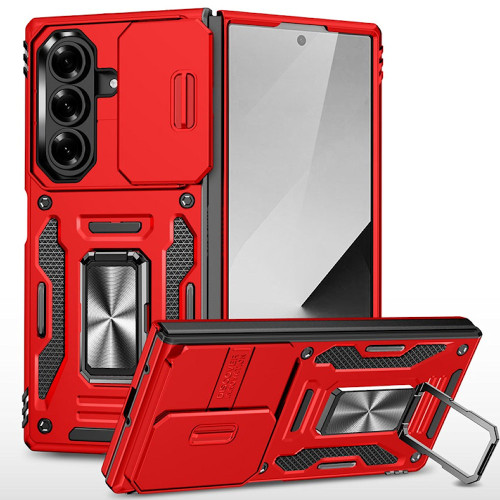 Military Grade Ring Holder Case with Camera Lens Cover for Samsung Galaxy Z Fold 8 Ultra - Red