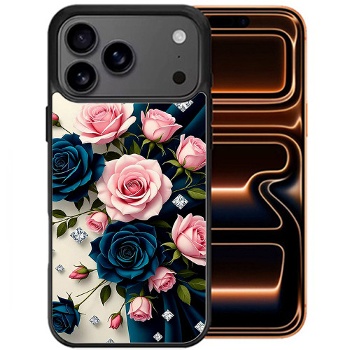 Sublimation Printing Designer Series Case for iPhone 18 Pro Max and iPhone 17 Pro Max - Roses Blue Pink
