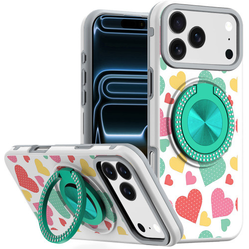 Circular Series Hybrid Case with Rotating Ring Stand for iPhone 18 Pro and iPhone 17 Pro - Pastel Hearts