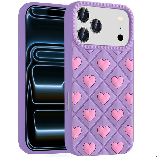 Heart Design Aesthetic Silicone Case for iPhone 18 Pro Max and iPhone 17 Pro Max - Lavender