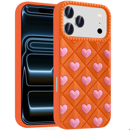 Heart Design Aesthetic Silicone Case for iPhone 18 Pro Max and iPhone 17 Pro Max - Orange