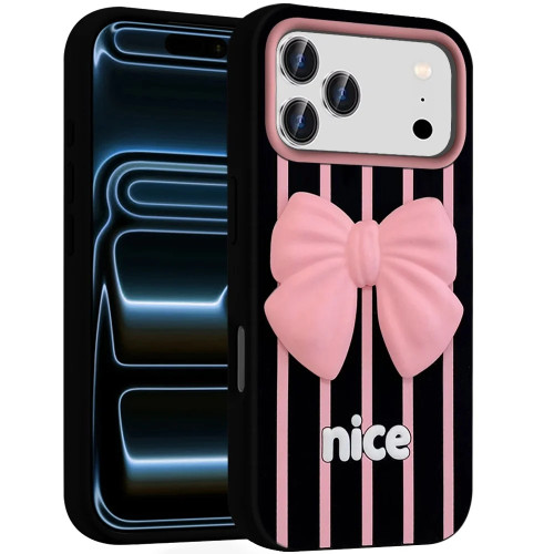 Coquette Bow Design Aesthetic Silicone Case for iPhone 18 Pro Max and iPhone 17 Pro Max - Black