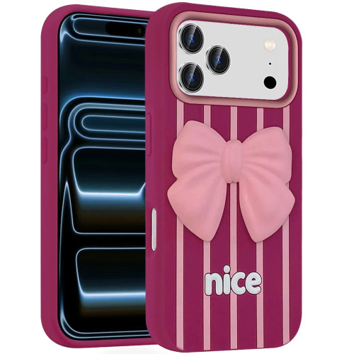 Coquette Bow Design Aesthetic Silicone Case for iPhone 18 Pro Max and iPhone 17 Pro Max - Hot Pink