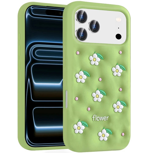 Daisy Bloom Design Aesthetic Silicone Case for iPhone 18 Pro Max and iPhone 17 Pro Max - Green