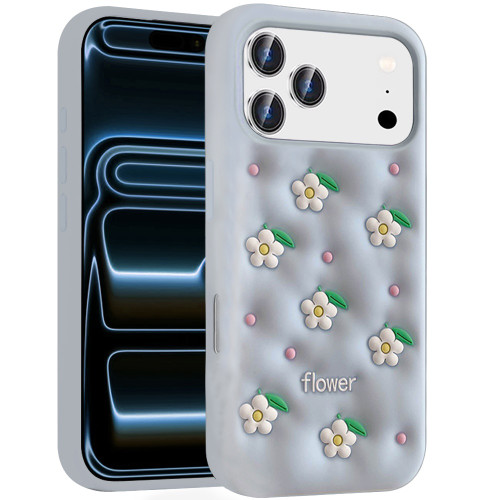 Daisy Bloom Design Aesthetic Silicone Case for iPhone 18 Pro Max and iPhone 17 Pro Max - Light Blue