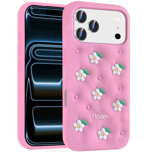 Daisy Bloom Design Aesthetic Silicone Case for iPhone 18 Pro Max and iPhone 17 Pro Max - Pink
