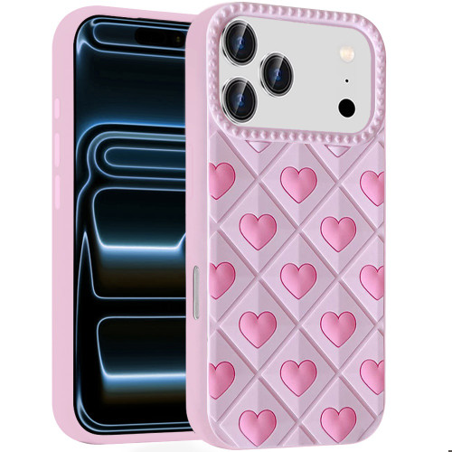 Heart Design Aesthetic Silicone Case for iPhone 18 Pro and iPhone 17 Pro - Pink