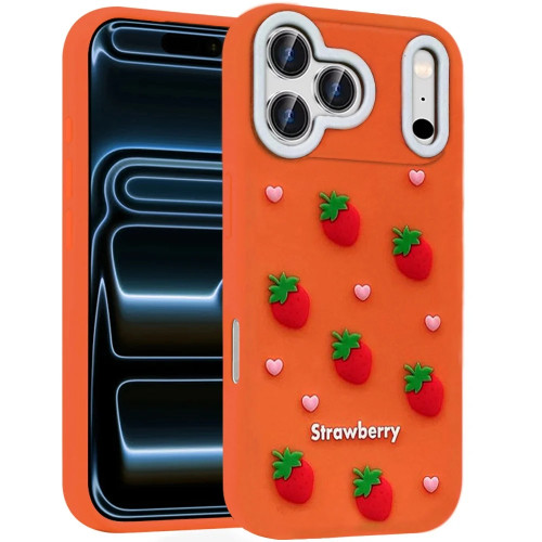 Strawberry Design Aesthetic Silicone Case for iPhone 18 Pro and iPhone 17 Pro - Orange