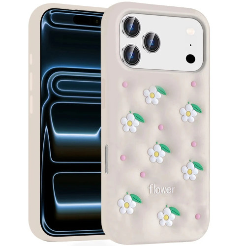 Daisy Bloom Design Aesthetic Silicone Case for iPhone 18 Pro and iPhone 17 Pro - Beige
