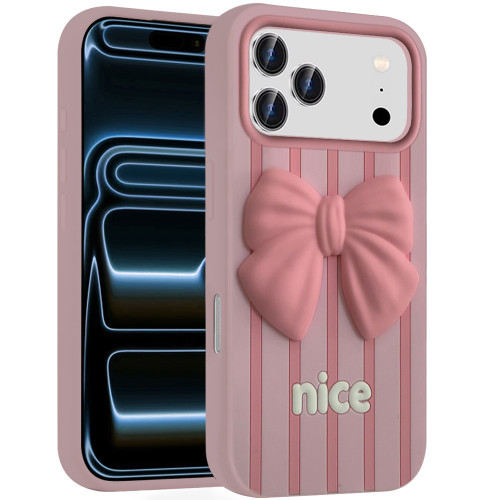 Coquette Bow Design Aesthetic Silicone Case for iPhone 18 Pro and iPhone 17 Pro - Pink