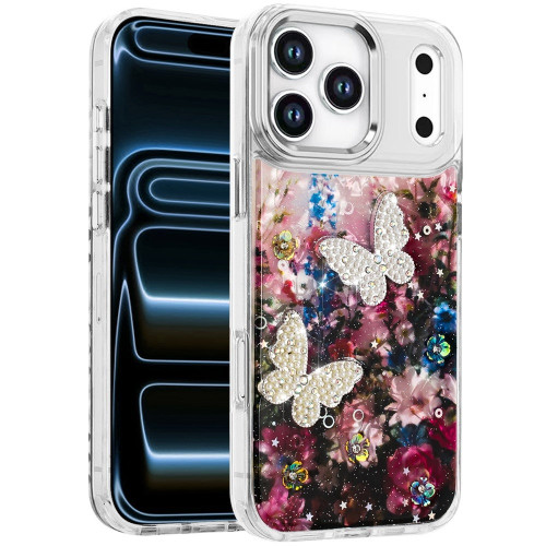 Butterfly Ornaments Design Epoxy Glitter Hybrid Case for iPhone 18 Pro Max and iPhone 17 Pro Max