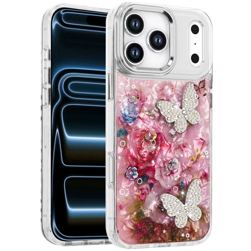 Butterfly Ornaments Design Epoxy Glitter Hybrid Case for iPhone 18 Pro and iPhone 17 Pro