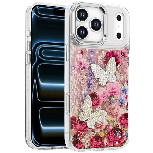Butterfly Ornaments Design Epoxy Glitter Hybrid Case for iPhone 18 Pro and iPhone 17 Pro
