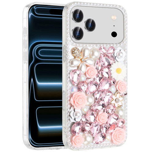 Dazzling Bling 3D Crystal Diamond Case for iPhone 18 Pro Max and iPhone 17 Pro Max - Pink
