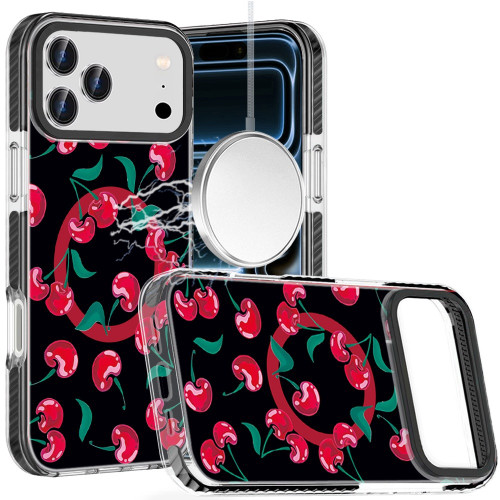 Transparent Protective Bumper Case with MagSafe for iPhone 18 Pro Max and iPhone 17 Pro Max - Black Base with Red Cherries