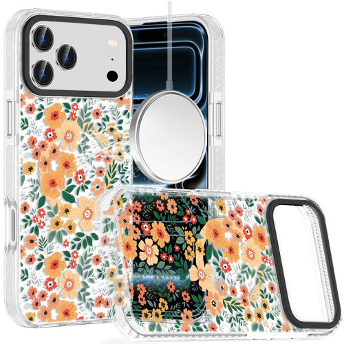 Transparent Protective Bumper Case with MagSafe for iPhone 18 Pro Max and iPhone 17 Pro Max - Delicate Orange White Florals