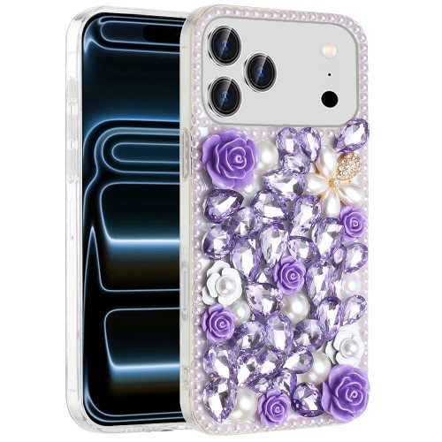 Dazzling Bling 3D Crystal Diamond Case for iPhone 18 Pro and iPhone 17 Pro - Purple