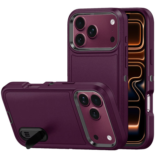 Military Grade TUFF Hybrid Armor Case with Kickstand for iPhone 18 Pro and iPhone 17 Pro - Dark Cherry