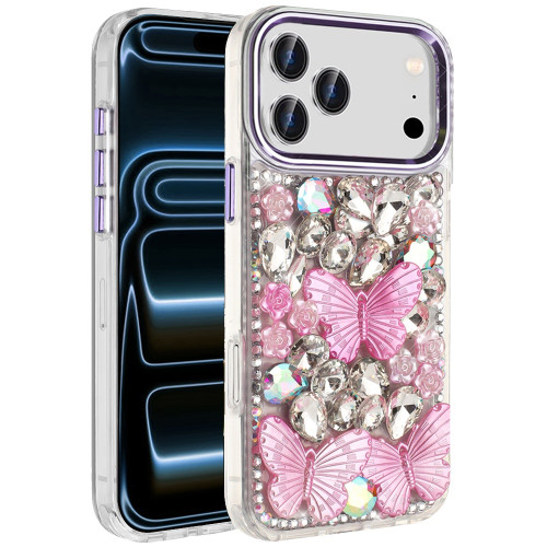 Butterfly Luxurious Bling 3D Crystal Diamond Case for iPhone 18 Pro and iPhone 17 Pro - Purple