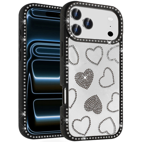 Spread Love Hearts Dazzling Diamond Transparent Hybrid Case for iPhone 18 Pro Max and iPhone 17 Pro Max - Black