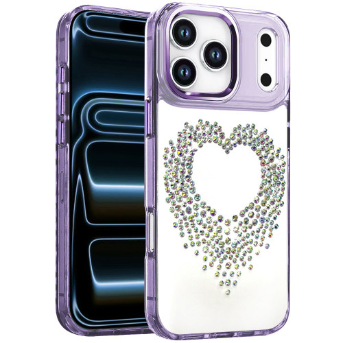 Angel Heart Sparkling Diamond Transparent Hybrid Case for iPhone 18 Pro and iPhone 17 Pro - Purple