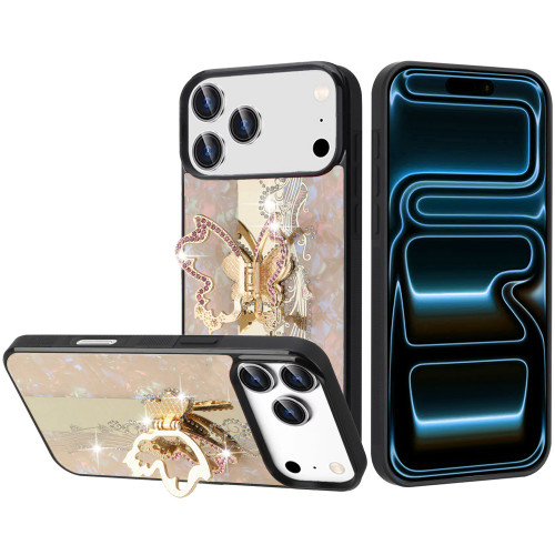 Splendid Bling Crystal Diamond Case with 3D Butterfly Stand for iPhone 18 Pro and iPhone 17 Pro - Gold