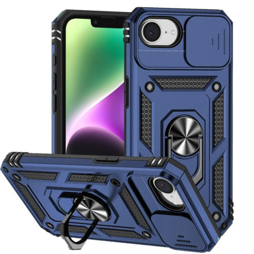 Military Grade Hybrid Case with Ring Grip and Camera Lens Protector for iPhone 17e / 16e - Blue