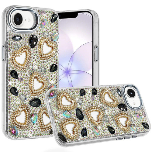 Luxury Crystal Heart Bling 3D Diamond Case for iPhone 17e / 16e - Black