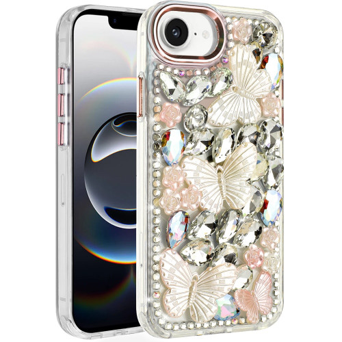 Butterfly Luxurious Bling 3D Crystal Diamond Case for iPhone 17e / 16e - Rose Gold