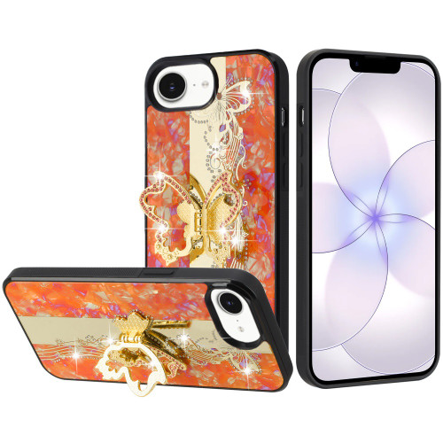Splendid Bling Crystal Diamond Case with 3D Butterfly Stand for iPhone 17e / 16e - Cosmic Orange