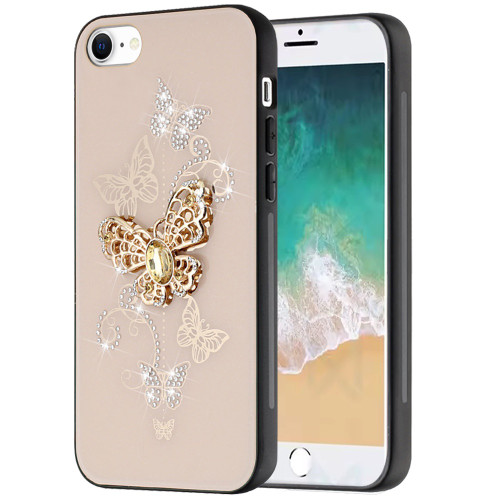 Splendid 3D Butterfly Bling Crystal Diamond Case for iPhone 17e / 16e - Gold