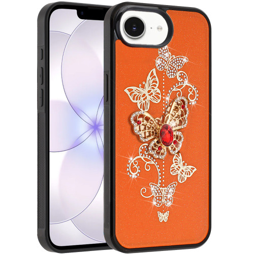Splendid 3D Butterfly Bling Crystal Diamond Case for iPhone 17e / 16e - Cosmic Orange